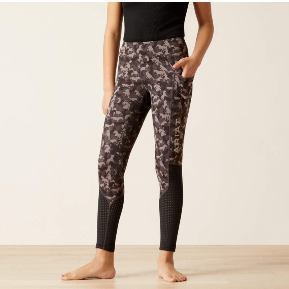 ARIAT Eos Knee Patch Equestrian Tights XS Mesh Periscope Camo Horse Print